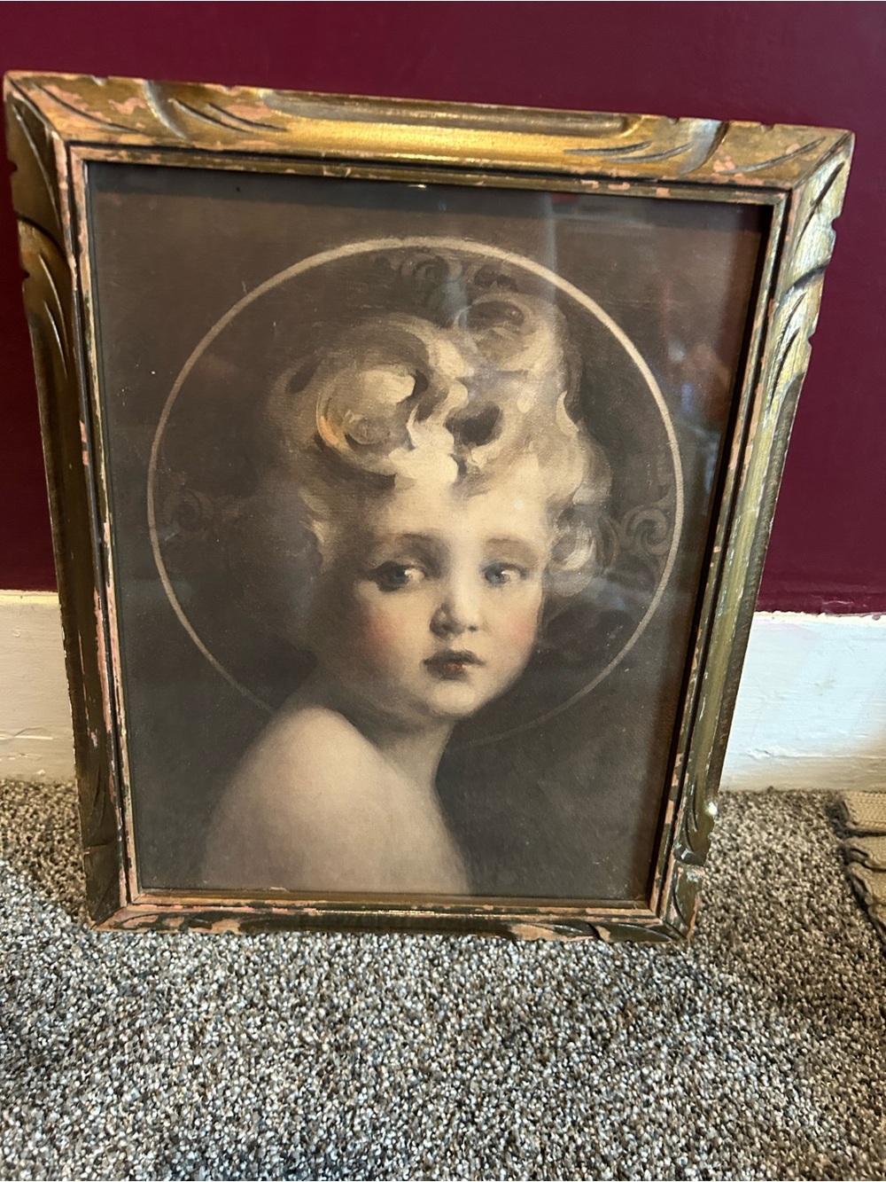 Antique C.B. Chambers Light of the World Christ Child Print Framed Religious Art